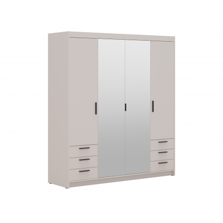 Szeroka szafa z lustrem szufladami 176 cm garderoba TRINO beżowa